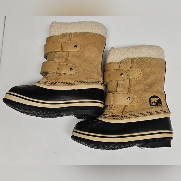 Sorel Youth Waterproof Velcro Snow Boots, Size 12 Tan/Black - Picture 2 of 8